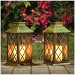 Lot de 2 lanternes solaires avec effet de bougie Éclairage solaire pour extérieur Décoration de jardin Lanterne solaire en forme de bougie.[Classe