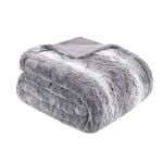 Madison Park Zuri Couvre surdimensionné en Fausse Fourrure avec Motif à Rayures Faux Vison sur l'envers, Couverture Moderne pour Temps Froid pour lit, canapé, Polyester, Gris, 60x70