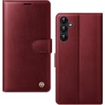 AIMOYU for Samsung Galaxy A14 4G/5G Case, Flip Wallet Leather Phone Case with [4 Card Slots] [Kickstand] [RFID Blocking] Magnetic Protective Shockproof Cover for Samsung A14 Phone Case - Wine Red