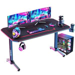 Himimi 140cm Bureau Gaming, 140 x 60 x 75 cm Ergonomic Bureau Gamer Bureau Informatique, Table Gaming Desk pour Bureau à Domicile avec Tapis de Souris Porte Gobelet Support Casque & Poignée de Jeu