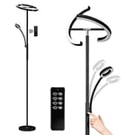 Anten Lampadaire sur Pied LED Dimmable KAKA | Noir 20 W avec Lampe de Lecture moderne flexible de 7 W | avec Télécommande 1500 lm - 4 Températures de couleur pour Salon, Chambre