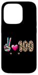 Coque pour iPhone 14 Pro Peace Love 100 Days Of School Cœur léopard