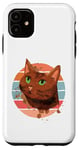 Coque pour iPhone 11 Cat green eyes brown fur artistic painterly whiskers elegant