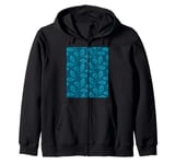 Climbing Vine Leaves In Teal on Ultramarine Zip Hoodie