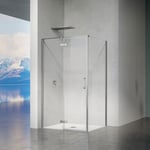 GRAND VERRE Cabine de douche 100x100 avec porte à charnières en verre 8mm profilés chromé aspect inox