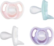 Tommee Tippee Ultra-Light Dummies, 0-6 Months, 4 Pack of One Piece Silicone, BPA