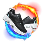 Roller Skates Outdoor 2 in 1 Removable Ice Skates Automatic Walking Shoes Adjustable Invisible Pulley Shoes with Double-Row Deform Wheels, for Girls and Boys