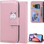 DodoBuy Case for Oppo Find X2 Lite, Cartoon Animal Pattern Magnetic Flip Protection Cover Wallet PU Leather Bag Holder Stand with Card Slots - Rose Gold Rabbit