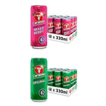 Carabao Energy Drink Mixed Berry (12 Cans) & Original (12 Cans), 24 x 330ml Case Cans, Low Calorie and less Sugar, Tasty Fizzy Flavour, Vegan, B Vitamins, Caffeine with Zero Crash, Multipack