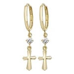 James Moore TH ER1126 9k Yellow Gold Drop Cross Cubic Jewellery