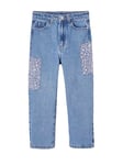 VERTBAUDET Jean Loose avec Patchs à Fleurs Fille Denim Fabric Bleu Moyen 14A