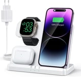 Chargeur Induction 3 En 1 Pour Iphone 15 14 13 12 11 Pro Max/Xr/8/Samsung, Station De Charge Pour Apple Watch 9/Ultra 2/Se/8/7/6/5/4, Base Chargeur Pour Airpods Pro/3/2 (Blanc)