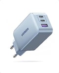 UGREEN Nexode 65W Chargeur USB C Rapide 3 Ports GaN Tech Prise USB C Compatible avec iPhone 16 Plus Pro Max 15 14 13 12 11 Galaxy S24 S23 S22 A15 Pixel 9 8 7 iPad MacBook Air Pro M3 M2 M1 (Bleu)