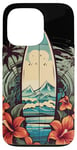 Coque pour iPhone 13 Pro Planche de surf vintage motif hibiscus plage palmiers