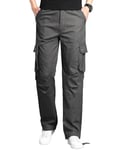 Aotoyou Pantalon Homme Coton Taille Elastique Pantalon Cargo Droite avec Poches Printemps/Automne Gris XL