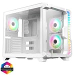 CiT Pro Android X Gaming Cube White Case with 3 x 120mm Infinity ARGB Fans 1 6-Port Fan Hub Tempered Glass Front and Side Panels