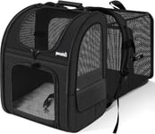 Pecute Sac Transport Chat Petit Chien Extensible, Sac a Dos Chat Respirant, Sac de Transport pour Chat avec Matelas en Peluche Amovible, Portable Sac Chat Transport pour Voyage, Achats,Noir