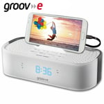 Groov-e GVSP406 Speaker Alarm Clock Radio + USB Charging Station WHITE