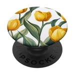 Bouquet de tulipes jaune vif avec feuillage vert PopSockets PopGrip Adhésif