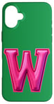 iPhone 16 Plus Pink Letter "W" on a Women Girls Ladies Witches Green Color Case