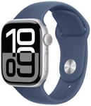 Apple Watch Series 10 GPS 42mm Silver Denim Sport Band - S/M Blue Small