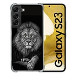 Cokitec Coque Renforcée en Verre Trempé pour Samsung Galaxy S23 Animal Lion Majestueux