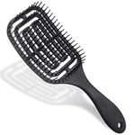 Vinabo Brosse à Cheveux Démêlante - Ne Tire Pas Professionnelle Incurvée Ventilée pour Cheveux Mouillés et Secs, Brosse de Massage, pour Femme, Homme & Enfant, Noir