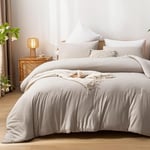 Lanqinglv Duvet Cover Set King Size,Linen Like Textured Tannish Microfiber Bedding Set Kingsize Quilt Cover 220x240cm with Zipper Closure and 2 Pillowcases 50x75cm