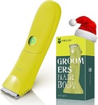 VIKICON Pubic Hair Trimmer for Men Women, Manscape Body Hair Trimmer, Ball Trimmer w/Detachable Ceramic Blade, Body Groomer Shaver USB-C Charging, Electric Male Razor, Gifts for Dad Mom, Yellow