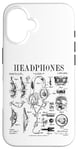 Coque pour iPhone 16 Casque audio vintage breveté DJ Gamer Podcaster Musique