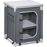 Cuisine de camping - armoire de camping - plan de travail, nombreux rangements, sac transport inclus - armature alu. Oxford gris