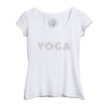 T-Shirt Femme Col Echancré Yoga Lettres Postures Meditation Asanas Bien Etre Couleurs