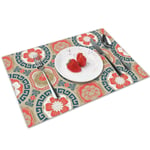 Set de table Géométrique traditionnelle asiatique ornementale Motif napperons douce et lavable salle à manger pliable napperon Kitchen Table Mats Set de coloration résistant de 4 personnalisé set de t