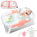 Swanew - Baignoire pliable bébé pliante évolutive, bassin bébé baignoire, Oreiller coussin Baignoire pour Bébé Pliable & Portable Rose