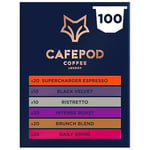 CafePod Coffee Pods Compatible with Nespresso Variety Pack 100 Aluminium Coffee Capsules