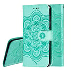 IMEIKONST Compatible with Xiaomi Redmi Note 10 5G Case, Premium PU Leather Embossed Phone Case Bookstyle Flip Wallet Card Slot Holder Magnetic Stand Cover for Redmi Note 10 5G. Mandala Green LD