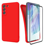 HHUIWIND Coque pour Samsung Galaxy S21 FE 5G avec Verre Trempé écran Protecteur,Anti-Scratch Étui Silicone TPU Case Cover pour Samsung Galaxy S21 FE 5G - Rouge