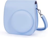 Caméra Housse Compatible avec Appareil Photo Instantanés Instax MIni 12 / Mini 11, Pochette Caméra Sacoche Rangement Protection Cuir PU Lisse avec Bandoulière et Poche Intégrée (Bleu Pastel)