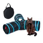 Relaxdays Tunnel pour Chat, 3 Voies, HxLxP : env. 25 x 92 x 85 cm, Jouet interactif, Petits Animaux, Nylon, Noir/Bleu