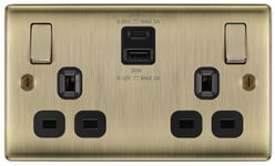 BG NAB22UAC45B Antique Brass Double Socket with USB 45W Type A & Type C USB