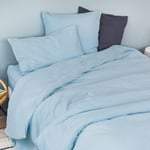 Drap housse en coton Lavé (90x190 cm - Bleu ciel)