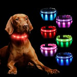 Light Up Dog Collar Rechargeable, LED Dog Collar Lights with 7 Colors Change 8 Lighting Modes Glow in the Dark, Adjustable Waterproof Flashing Collar for Small Medium Large Dog, Red M