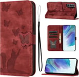 Housse Protection Pour Samsung Galaxy S21 Fe 5g 6.4 Pouces Matériau En Cuir Pu Coque Galaxy S21 Fe 5g Avec Fentes Pour Cartes Coque S21 Fe 5g Samsung Rouge