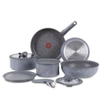 T-fal Ingenio Essentials Cookware Set with Detachable/Removable Handle 11 Piece, Granite Titanium Non Stick, Induction, Oven Broiler Safe 500F, Stackable, Pots and Pans Set, RV Camping, Fry Pans Gray