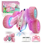 OYAKG Voiture Télécommandée,4WD Licorne Rose Voiture Telecommandé Enfant Fille 3 4 5 6 7 8 9 10 Ans Aves Radiocommandée et 2 Piles,Voiture RC 360° Flip Rotatif et Lumière,Jouet Cadeau Fille 3-12 Ans