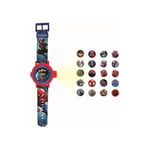 LEXIBOOK Montre bracelet ajustable écran digital avec 20 projections de Spider-Man et ses amis-pour Enfant/Garçon-Rouge et Bleu, DMW050SP