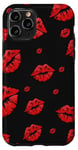 Coque pour iPhone 11 Pro Rouge à lèvres Red Kisses Cute Women sur fond noir