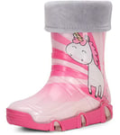 Ladeheid Bottes de Pluie Chaussure Enfant Fille Garçon Swk30 (Rose Licorne 30, 35/36 EU)