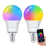 ANTELA Smart Bulb E14 Alexa Light Bulb A60 8W 806LM LED RGB Dimmable Bulb, 2700K-6500K Warm and Cool White, Smart Life App Control, Compatible with Google Home, 2PCS