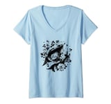 Womens two koi fishes lotus flower japanese carp asian goldfish V-Neck T-Shirt